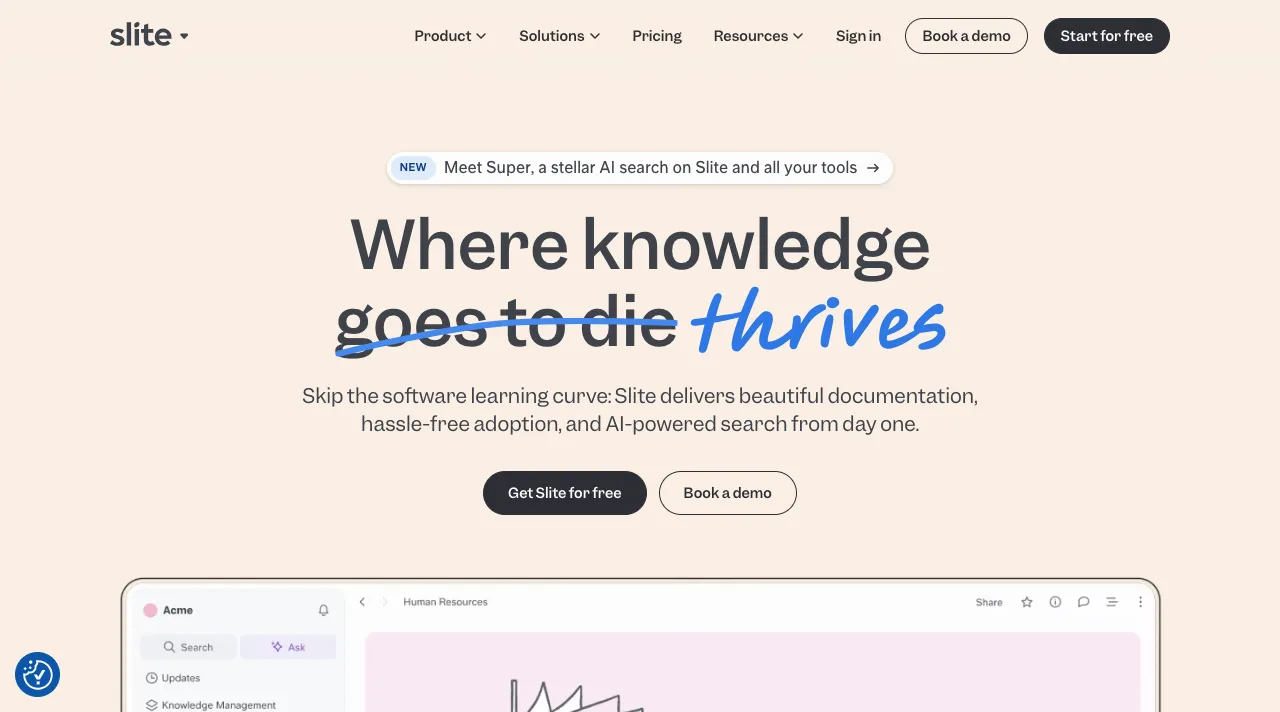 Slite AI Knowledge Base platform.
