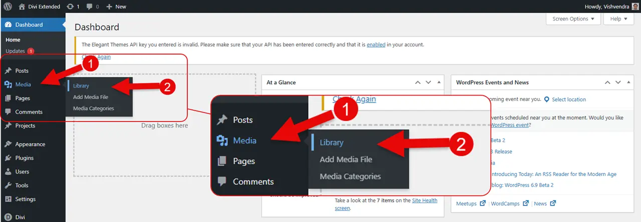Accessing the WordPress Media Library.