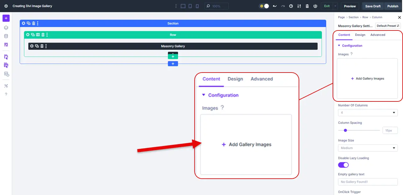 Add Gallery Images option for the image gallery Divi module.