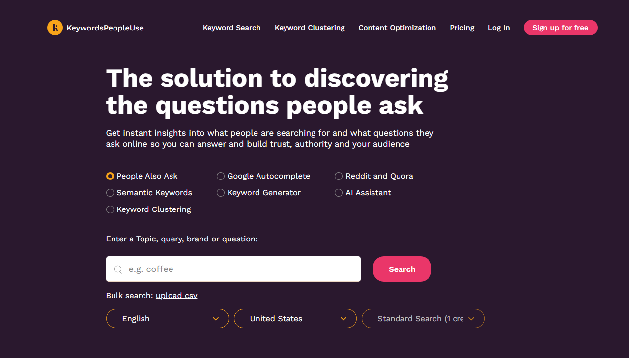 Homepage of KeywordsPeopleUse