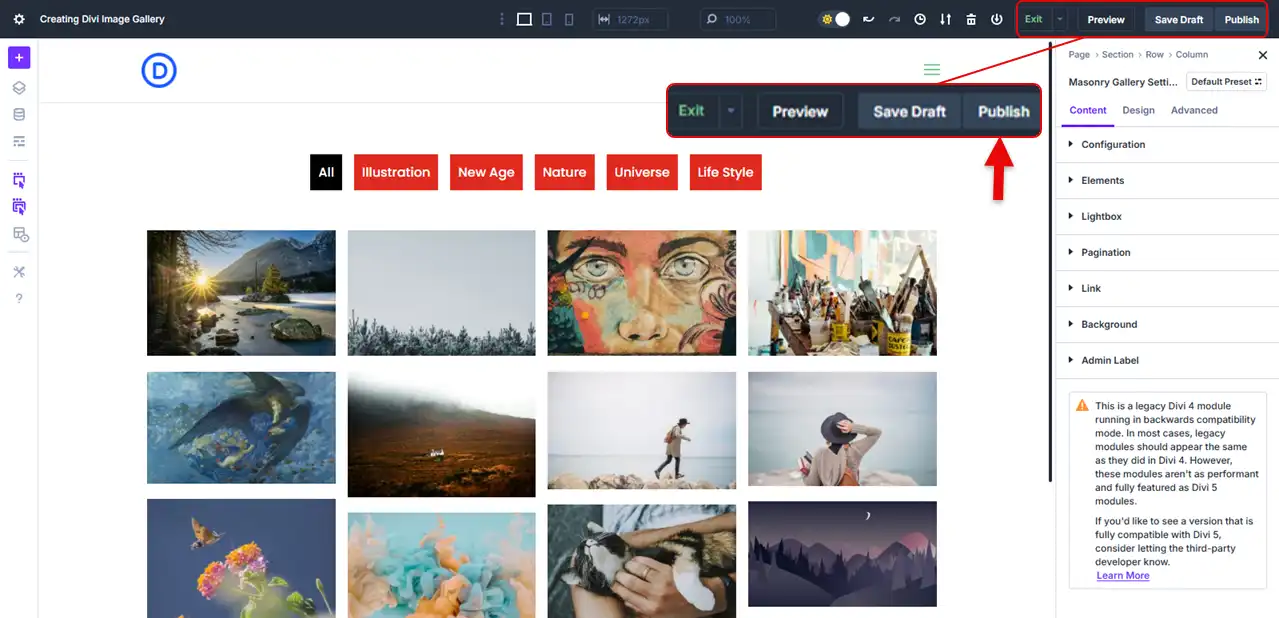 The Publish button in the Divi 5 Builder.