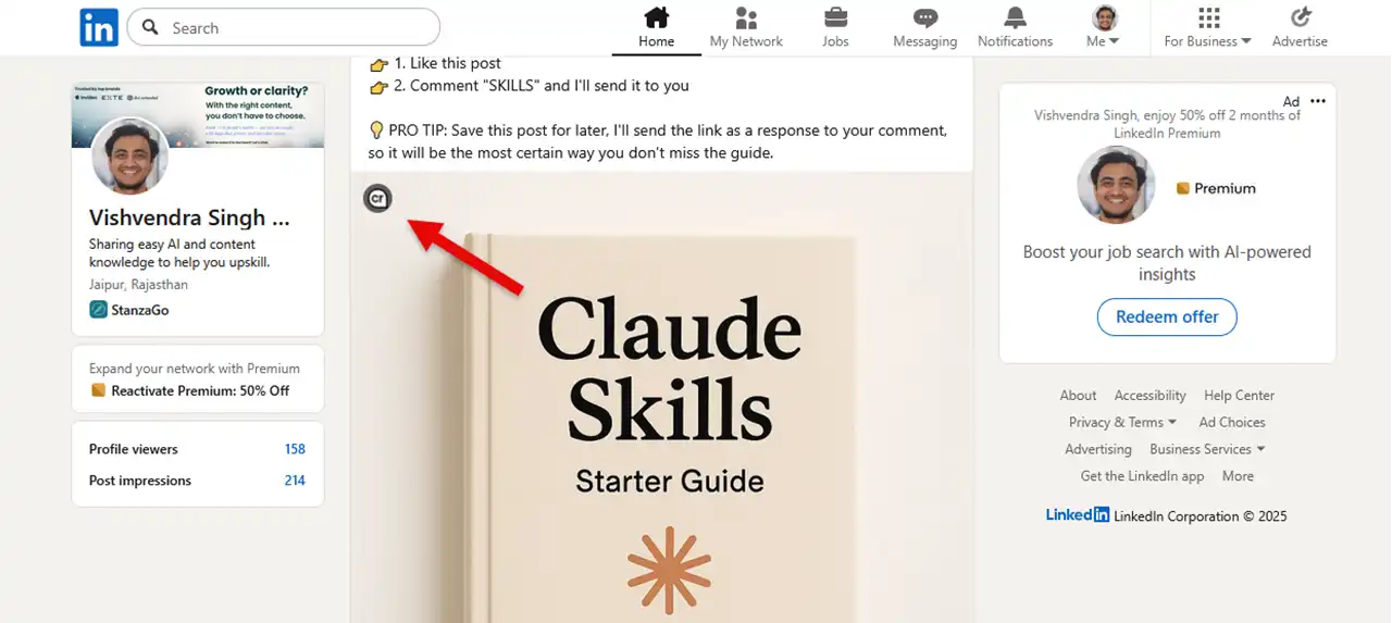 The example of a Cr tag on a LinkedIn post.