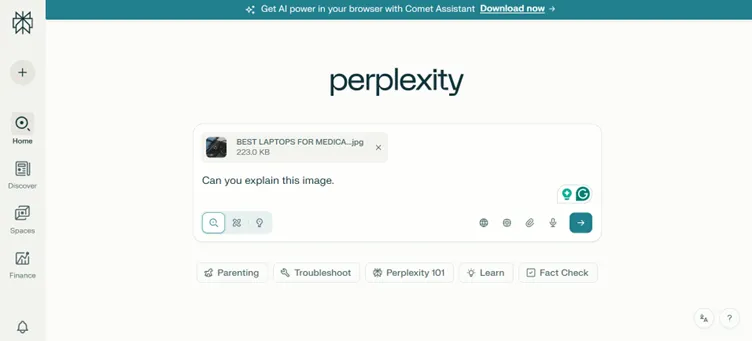 Perplexity AI file insert search.