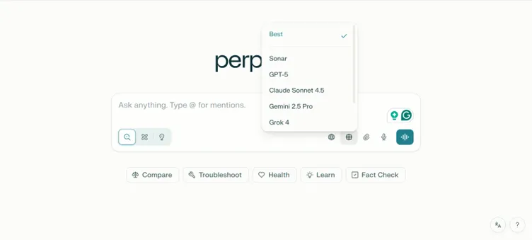 Different LLMs in the Perplexity AI tool.