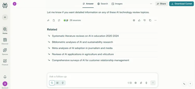 Related queries in the Perplexity AI tool.