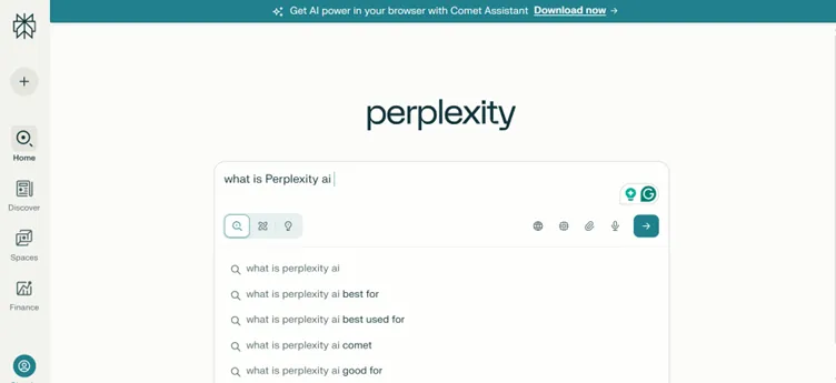 Perplexity AI showing search results.
