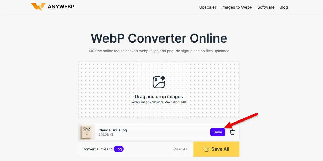 Instructions on how to save the converted image.